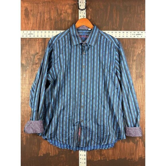 Robert Graham Multicolored Striped Shirt Blue Purple Red Cuffs Mens 2XL XXL EUC - Picture 1 of 9